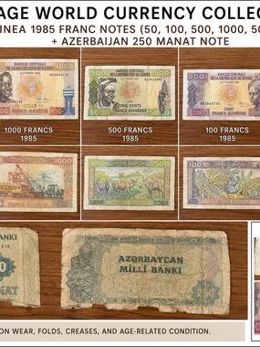 Vintage Guinea & Azerbaijan World Currency Lot — Multicolor Banknotes